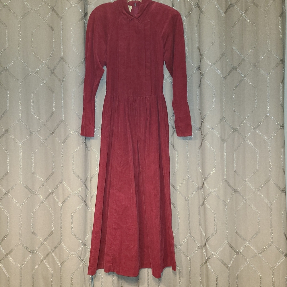 Vintage 80's Laura Ashley Burgundy Corduroy Prairie Cottage Dress 6